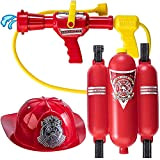 BAKAJI Casco Pompieri Cappello Vigili del Fuoco Giocattolo per Bambini con Idrante Estintore Acqua Serbatoio Gioco