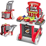 BAKAJI Cucina Giocattolo per Bambini 3in1 Richiudibile in Trolley e Carrello con 29 Accessori Gioco pentole e Padelle