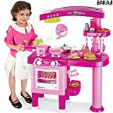 BAKAJI Cucina per Bambine Grande Giocattolo 69 Accessori con Stoviglie Luci e Suoni Altezza 80cm Colore Rosa e Viola