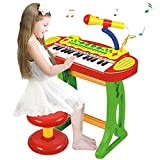 BAKAJI Pianola Giocattolo per Bambini Tastiera 31 Tasti con Ritmi Toni Musica Preimpostata Luci Ritmatiche Microfono Karaoke Funzione Registrazione Supporto ...