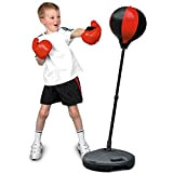 BAKAJI Set da Pugilato Giocattolo Bambini Punching Ball con Asta Regolabile Base Riempibile e Coppia di Guantoni da Boxe Gioco ...