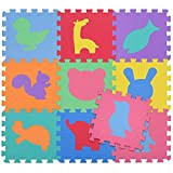 BAKAJI Tappeto Puzzle Colorato in Morbida Gomma Eva Resistente, Isolante, Lavabile, Tappetino da Gioco per Bambini (9 pz Animali)
