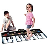 BAKAJI Tappeto Tastiera Musicale per Bambini Keyboard Playmat da Pavimento con 6 Strumenti e con Funzione di Registratore Playback, 120 ...