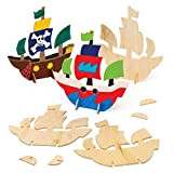 Baker Ross Confezione da 6 navi da pirata in legno, per portare la storia, attività educative, Colore, 6 Pack, AW621
