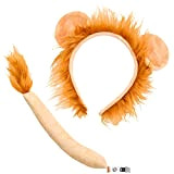 Balinco Set costume da leone, cerchietto composto da orecchie di leone e criniera + coda, fascia, carnevale, feste a tema, ...
