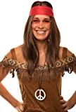 BALINCO Set hippy con parrucca + occhiali da sole rotondi + ciondolo della pace + fascia rossa | Per donne ...