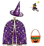 Bambini Halloween Mantello,Mantello da Strega di Halloween,Wizard Cape per Ragazzo,mantello Wizard con cappello,zucca Candy Bag,Puntelli per Costumi di Halloween per ...