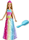 Barbie Bambola Principessa Pettina e Brilla con Capelli Biondi e Abito Arcobaleno, Giocattolo per Bambini 3 + Anni, FRB12