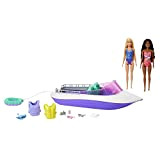 Barbie - Barbie Sirene playset con 2 Barbie e barca galleggiante da 46 cm con fondo trasparente e accessori, Giocattolo ...