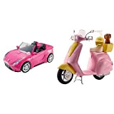 Barbie Cabrio Glamour Auto Due Posti con Dettagli Realistici, Colore Rosa, DVX59 & Scooter e Cagnolino, Moto con Cucciolo e ...