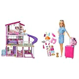 Barbie - Casa Dei Sogni Per Bambole, Con Ascensore Per Disabili, 3 Piani & In Viaggio, Bambola Bionda Con Cucciolo, ...