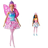 Barbie - Dreamtopia Fatina Bambola con Capelli Rosa, Ali e Coroncina, GJJ99 & Dreamtopia Unicorno Bambola con capelli blu e ...