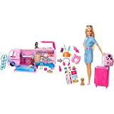 Barbie FBR34 Camper dei Sogni per Bambole con Piscina, Bagno, Cucina e Tanti Accessori + Bambola Bionda con Cucciolo, Valigia ...