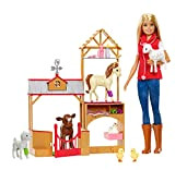 Barbie GCK86 Sweet Orchard Farm - Bambola bionda e set da gioco con 7 animali