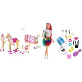Barbie Il Ranch, Playset con Bambola Bionda & ​Bambola Capelli Multicolor con Funzione Cambia Colore