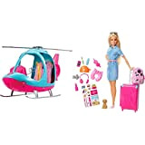 Barbie In Viaggio, Bambola Bionda Con Cucciolo, Valigia Che Si Apre, Adesivi E Accessori & Fwy29 L'Elicottero Per Bambole, Rosa ...