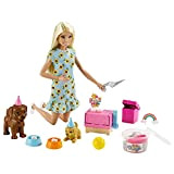 Barbie -Playset Festa con i Cuccioli, con Bambola, 2 Cuccioli, Pasta Modellabile e Accessori, Giocattolo per Bambini 3+ Anni, GXV75