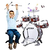 Batteria Musicale per Bambini, Batteria Bambini Strumenti Musicali con 5 Tamburi 1 Piatto 1 Sgabello 2 Bacchette - Realistico Giocattolo ...