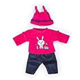 Bayer Design bambole 33-38cm, pantaloni, top e cappello, set, vestito con conigli, Colore rosa, blu, punteggiato, 83879AA