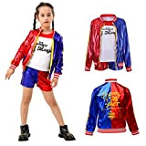 BDwing Harley Quinn Suicide Costume per Ragazze Bambina, Costume Outfit del Vestito kit Cappotto, Maglietta, Pantaloncini per 2 3 4 ...