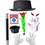 Beelittle Kids Set di Costumi da Mago Mantello da Mago Mantello, Cappello a Cilindro, Bacchetta Magica, Guanti, burattino di Coniglio ...