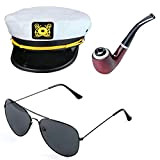 Beelittle Yacht Captain Hat Costume Accessori Set Regolabile Barca da Pesca Sailor cap Skipper Aviator Occhiali da Sole Tubo di ...