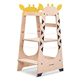 Beeloom - Torre di apprendimento Montessori in Legno, Giraffe Tower, Sgabello per attività per Bambini, Giallo, con gradini, 3 Livelli, ...
