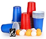 Beer Pong Kit,Giochi Alcolici,(50 Beer Pong + 10 Palline),Bicchiere di Plastica da 473ml con Pallina da Ping Pong,25 Kit Birra ...
