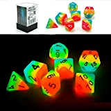 Bescon Fantasy Rainbow Glowing Polyhedral Dice 7pcs Set MIDNIGHT CANDY, Luminous RPG Dice Set Glow in Dark, Novelty DND Game ...
