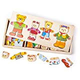 Bigjigs Toys- Dress Up-Bear Family Puzzle in Legno, Multicolore, BJ766