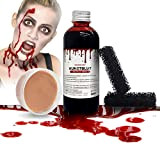 BIOSCEN Halloween Sangue Finto Liquido 100 ml e Cera per Trucco 50 g Set, Sangue Artificiale Lavabile Abbina con Cera ...