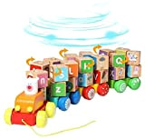 Blocchi di costruzione in legno tirare lungo treno giocattoli in legno 26 pezzi alfabeto lettere blocco set treno in legno ...