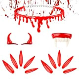 BOFUNX Accessori per Halloween Collana del Sangue Denti Vampiro Unghie Finte Rosse Lunghe Fermagli per Capelli di Corna da Diavolo ...