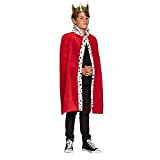 Boland 36100-Mantello da re deluxe, tunica lunga 90 cm, rosso-bianco-nero, pelliccia finta punteggiata, look ermellino, casa reale, sovrano, carnevale, festa ...