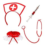 Boland 44803 - Set da infermiera sexy, con cerchietto, stetoscopio, giarrettiera e penna a siringa, assistente medico, dottore, professione, costume, ...