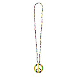 Boland 64503 – Collana Hippie, 1 pezzo, taglia unica, collana di perle colorate, simbolo di pace come ciondolo, pace Flower ...
