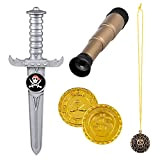 Boland 74141 - Set pirati con cannocchiale da 18 cm, pugna, 23 cm, catena con amuleto e 2 monete d'oro, ...