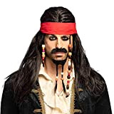Boland 86343 - Parrucca Pirata Tobias con bandana, barba, baffi e perle, capelli artificiali, acconciatura, bandito, ladro, capitano, accessorio, festa ...