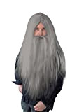 Bristol Novelty - Parrucca e barba lunga finta da mago, di colore bianco e taglia unica, codice prodotto BW660