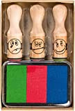 Brunnen 1048692 - Set di 3 stampini con smiley, in legno, con scatola con 3 colori