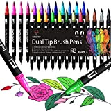 Brush Pen 24 colori Pennarelli Lettering, Dual Brush Pen con Punta Fine da 0,4 mm e 1-2mm Punta Brush, Penne ...