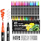 Brush Pen Lettering 36 colori Pennarelli Doppia Punta Fine e Grossa Pennello, Penne da Colorare ad Acquerello Bullet Journal, Libri ...