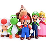 BSNOW - Set di 6 personaggi giocattolo delle serie di Super Mario, Mario e Luigi, Yoshi e Mario Bros, per ...