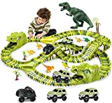 burgkidz Giochi di Dinosauri Pista da Corsa, 260 Pezzi Tracce di Auto da Corsa Dinosauri Playset con 3 Auto e ...