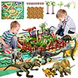 BUYGER 58 Pezzi Grande Figure di Dinosauro Giocattolo Bambini con Tappetino da Gioco, Modello Dinosauri Giocattoli per Bambini 3+ Anni