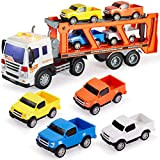 BUYGER Trasportatore Camion Macchinine Bisarca Giocattolo con 4 Mini Auto Set, Regalo per Bambini Bambino 3 4 5 Anni, Luci ...