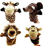Caleson Zoo Friends Burattini a Mano (Set di 4) - Elefante, Giraffa, Leone e Scimmia (Grandi bocche mobili)
