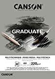 CANSON Graduate Mixed Media grigio,album da disegno collato lato corto,A4,30 fogli,due lati : ruvido e liscio,220g/m