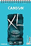 CANSON XL, Aquerelle Album per Tecniche Umide Spiralato Lato Corto 300g/m, Grana Fine, A4, 30 Fogli
