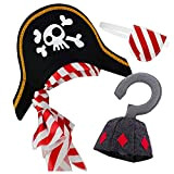 Cappello da Pirata Toppa Dell'occhio Benda sull'occhio Uncino da Pirata Gancio da Pirata per Bambini Costume da Capitano Caraibico e ...